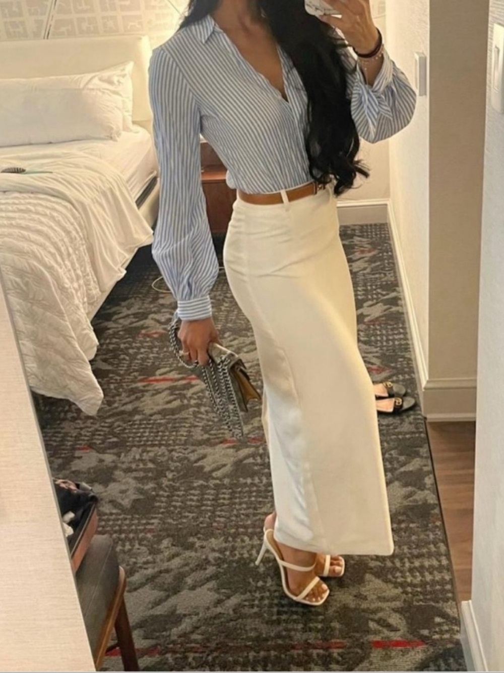 Commense Cream Pencil Skirt